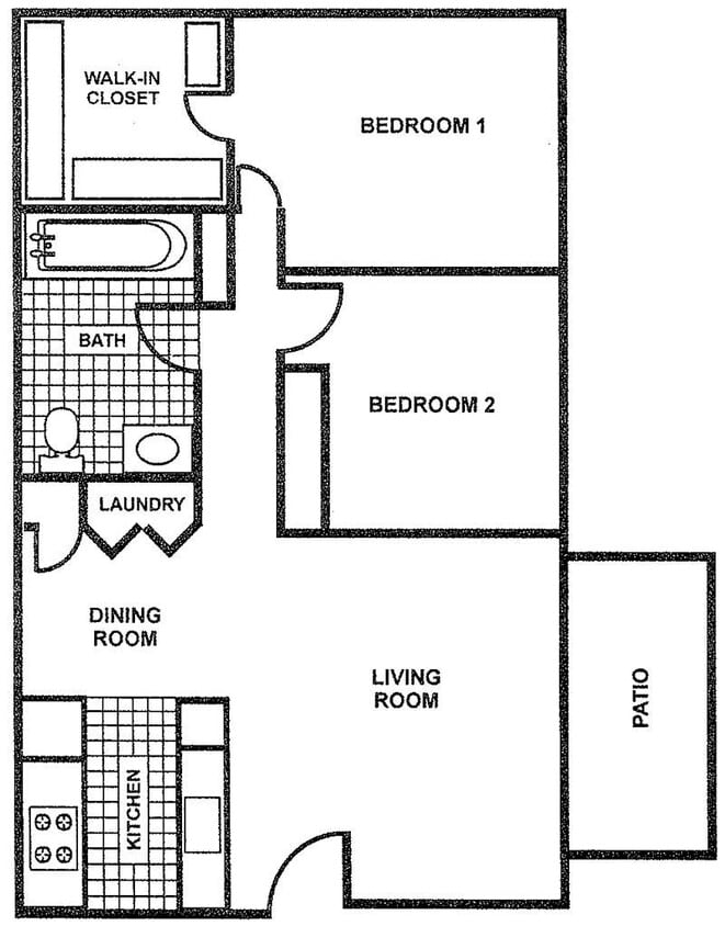 Floor Plan - 2 Bed 1 Bath