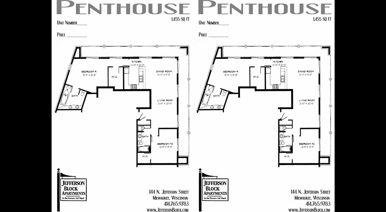 2 Bed / 2 Bath Penthouse - 1,455 SF - 2 Bed / 2 Bath Penthouse - 1,455 SF