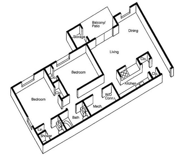 Floor Plan - 2 Bedroom 2 Bath - Jefferson