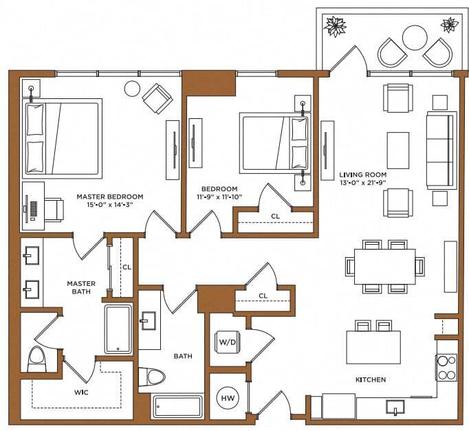 Floor Plan - 2 Bed/2 Bath-D PH