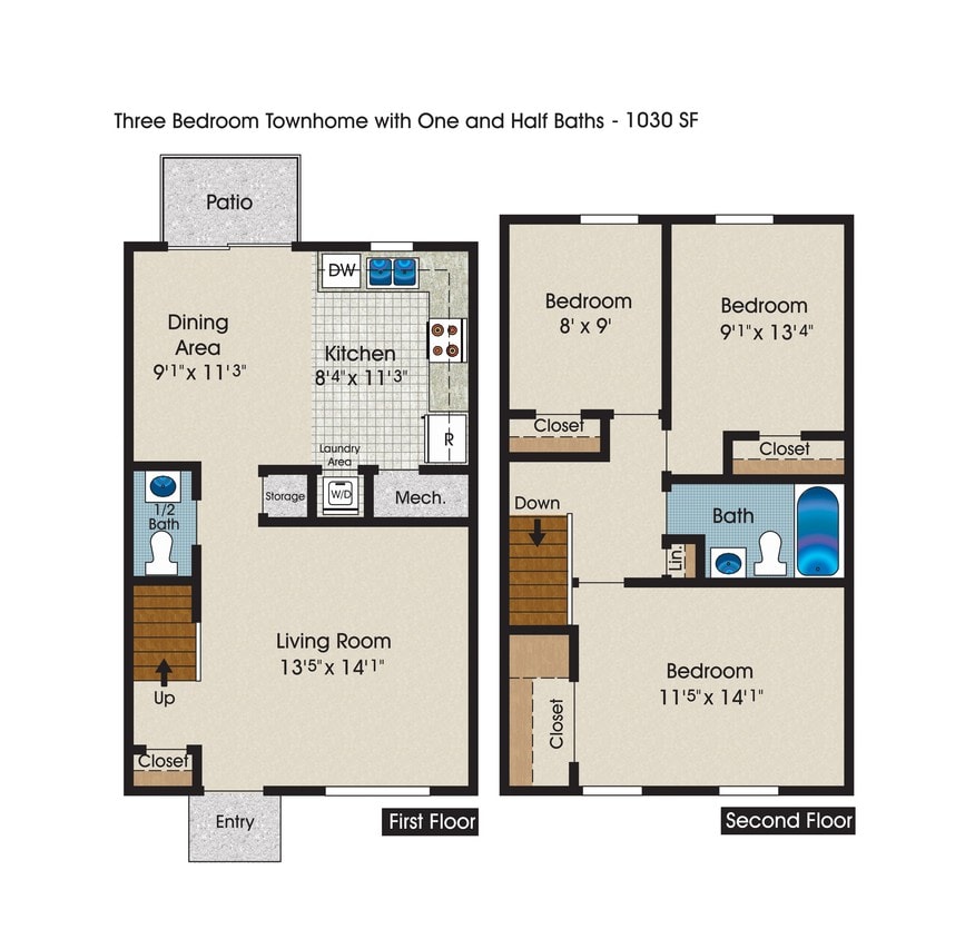 Floor Plan - C1 - 3 Bed 1.5 Bath 