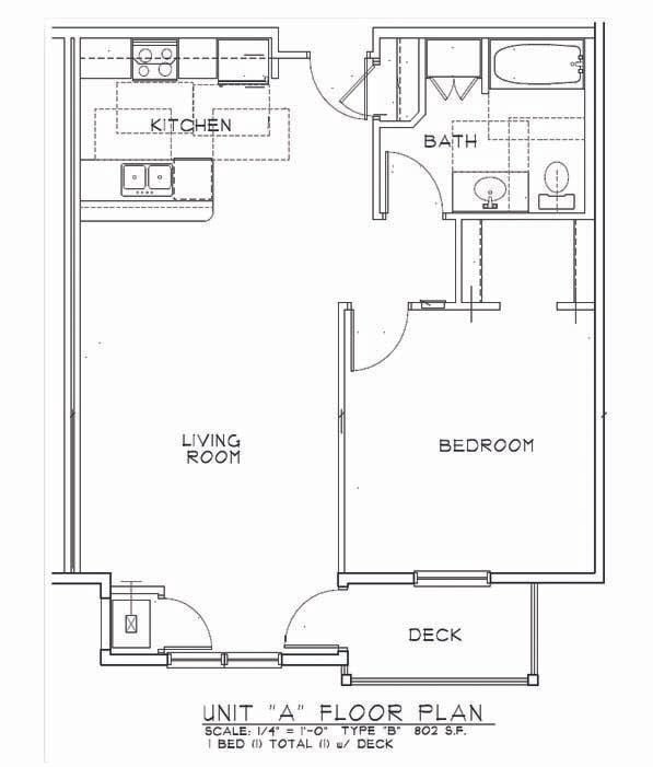 Floor Plan - 1 Bed 1 Bath | 802sf