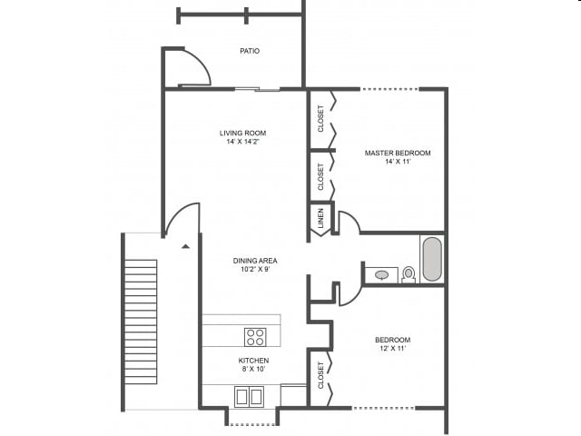 2BR/2BA - 2 Bedroom 1 Bath