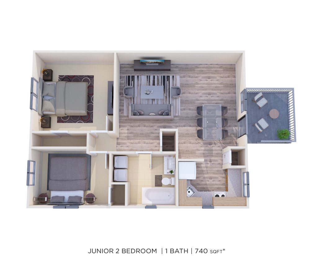 Floor Plan - Two Bedroom - 740 sqft