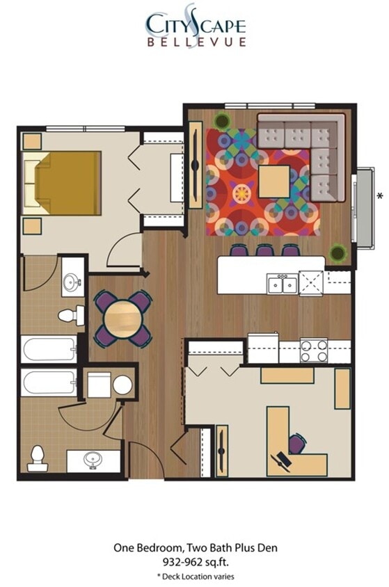 Floor Plan - Midrise 1 Bed + Den, 2 Bath