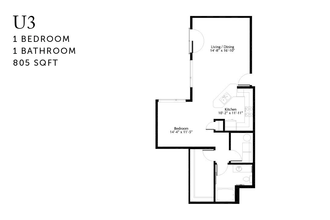 Floor Plan - U3 Urban One Bedroom Renovated