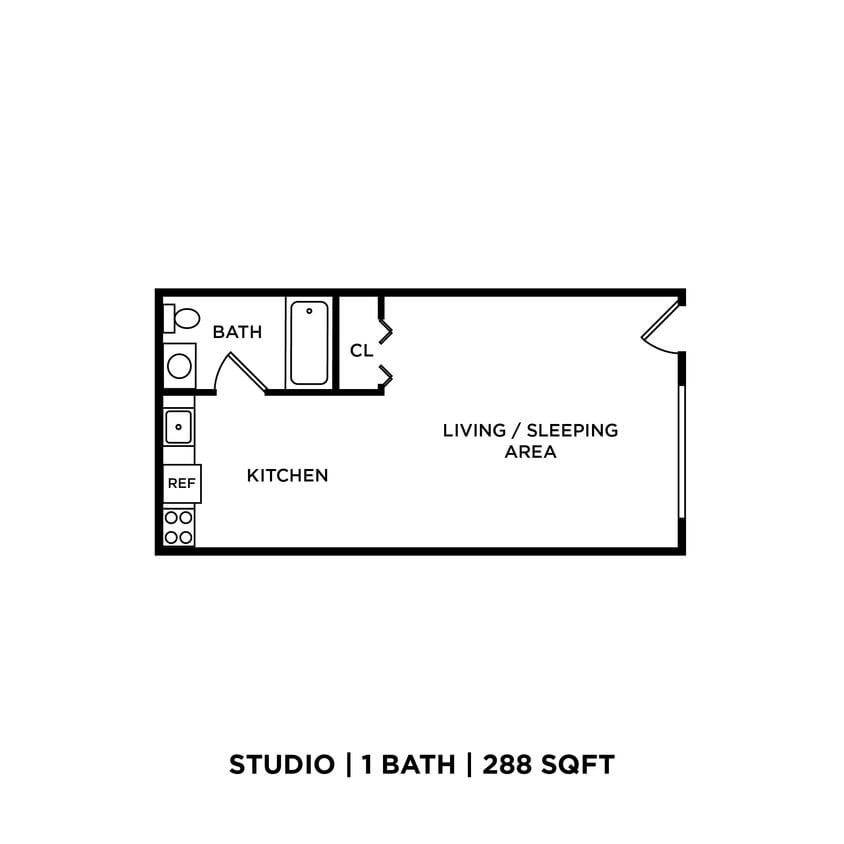 Floor Plan - Studio 1 Bath Open