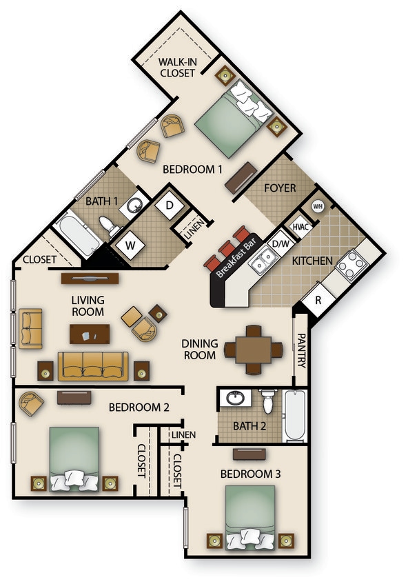Floor Plan - Three Bedroom Two Bath (b)
