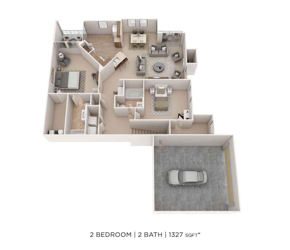 Floor Plan - Two Bedroom 2 Bath- 1327 sqft