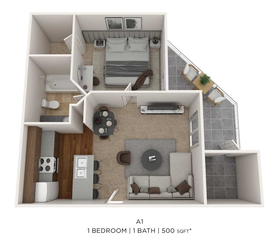 Floor Plan - One Bedroom- 500 sqft