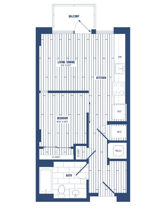 Floor Plan - 1 Bed/1 Bath Junior-HJR1A-Balcony