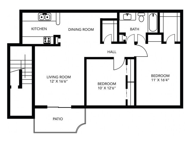 2 Bedroom 1 Bathroom -940 sf - Two Bedroom B