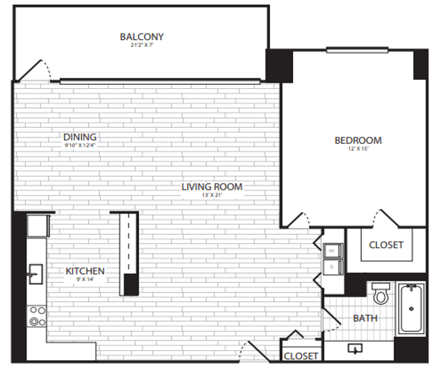 Floor Plan - 1 Bedroom, 1 Bath 960 SF A12G