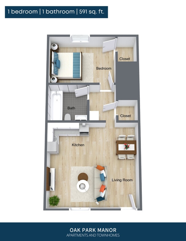 Floor Plan - One Bed, One Bath