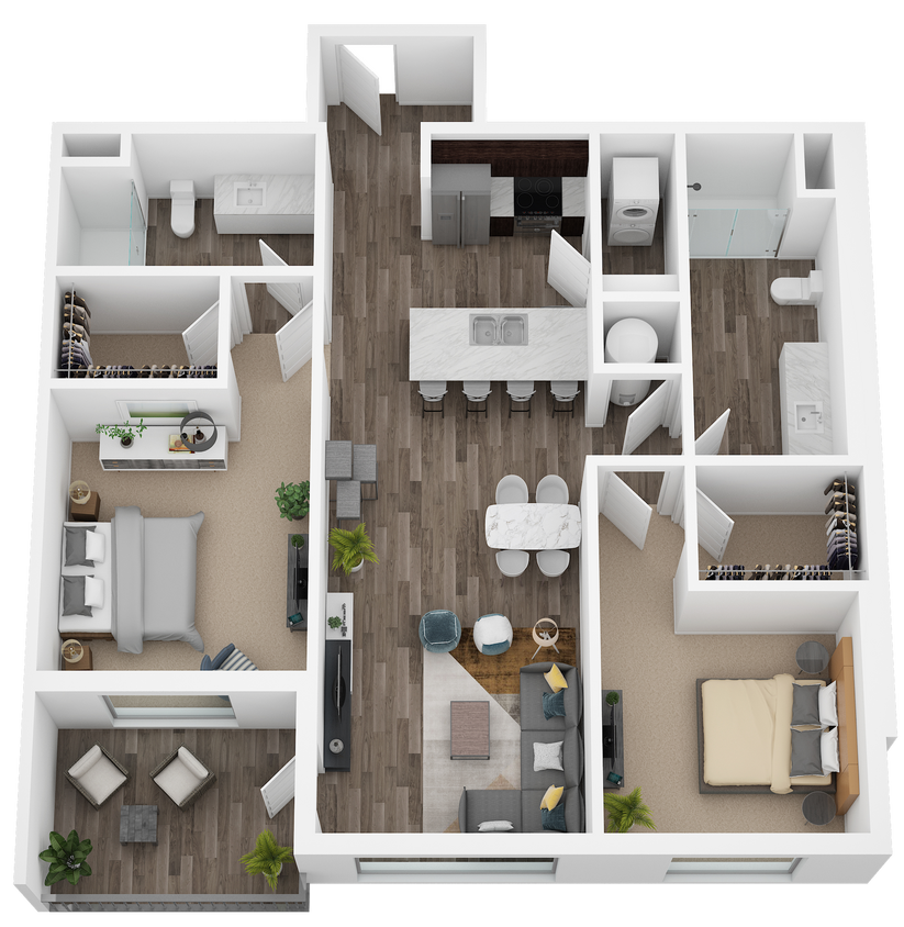 2Bd 2Ba w Foyer 3D.png - Two Bed/Two Bath/Balcony/Foyer