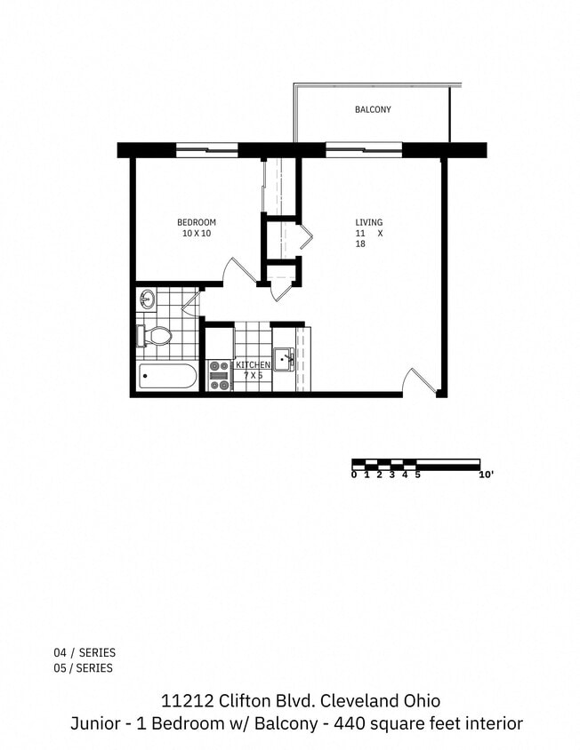 Floor Plan - 1 Bedroom Jr. with Balcony