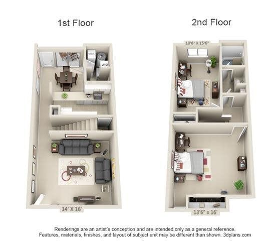 Floor Plan - 2 Bedroom Townhome