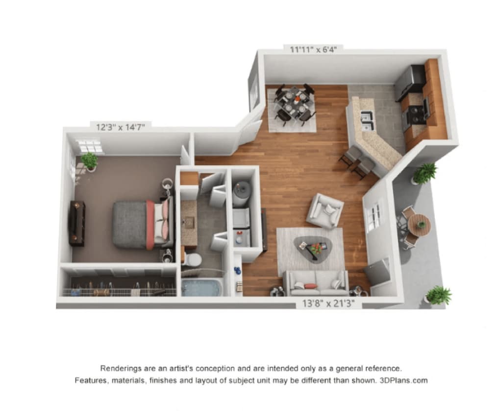 Floor Plan - 2nd Floor 1 Bed W/ Carport