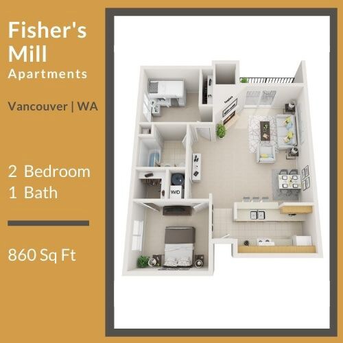 2x1 860 SqFt - 2 Bed / 1 Bath