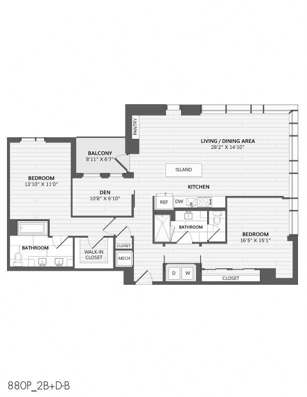Floor Plan - 2 Bed/2 Bath Den-2B+D-B_880 P