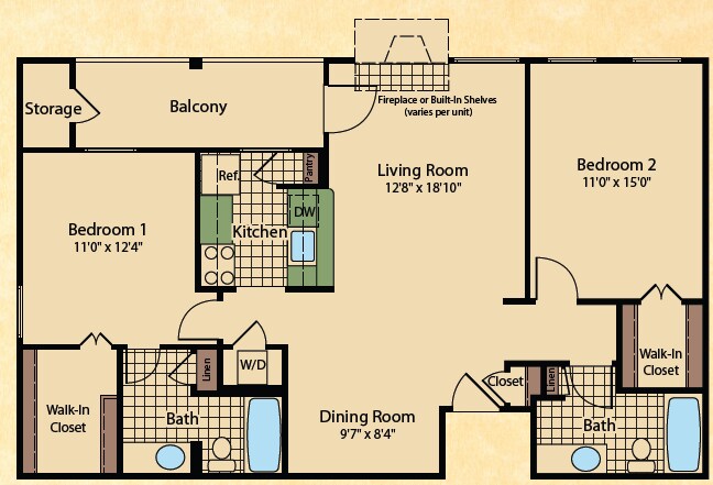 Floor Plan - 2 Bed | 2 Bath - B3