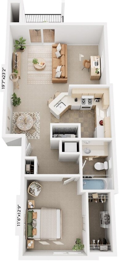 Floor Plan - One Bedroom End