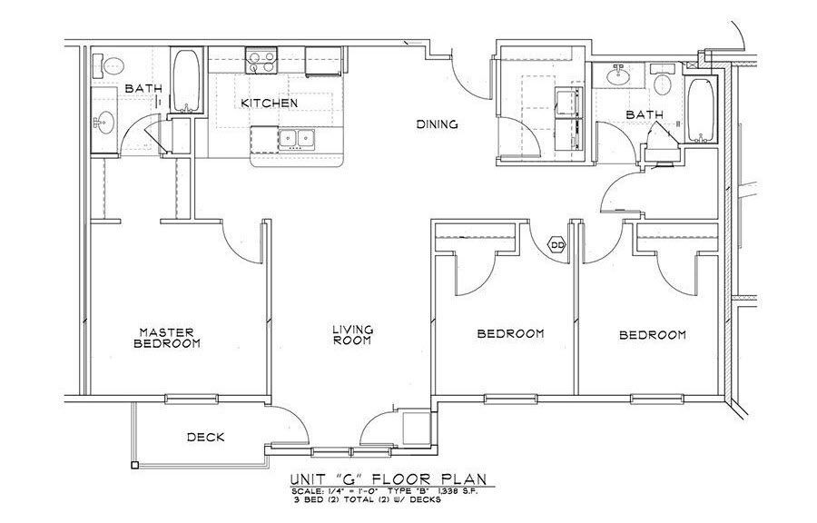 Floor Plan - 3 Bed 2 Bath | 1338sf