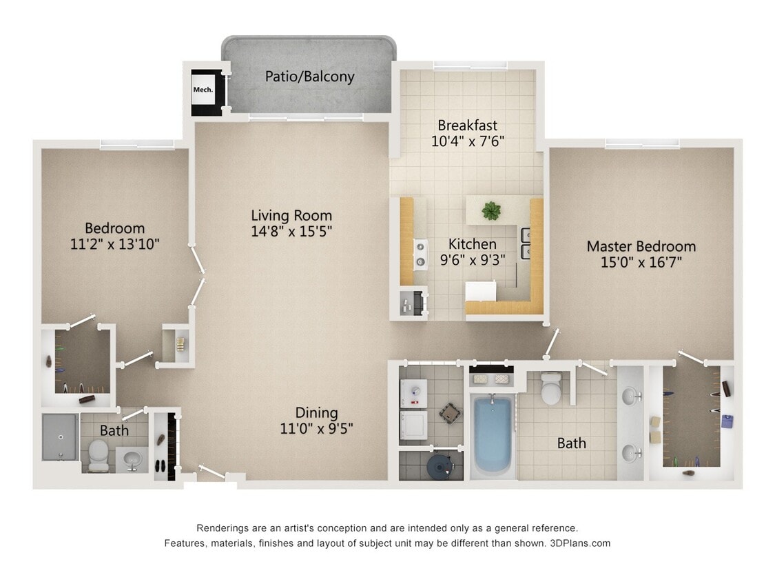 Floor Plan - 2 Bedroom 2 Bath Type A & B