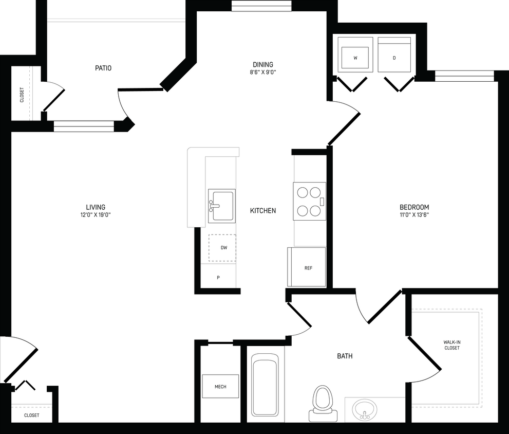 Floor Plan - 1 Bed/1 Bath-A1B