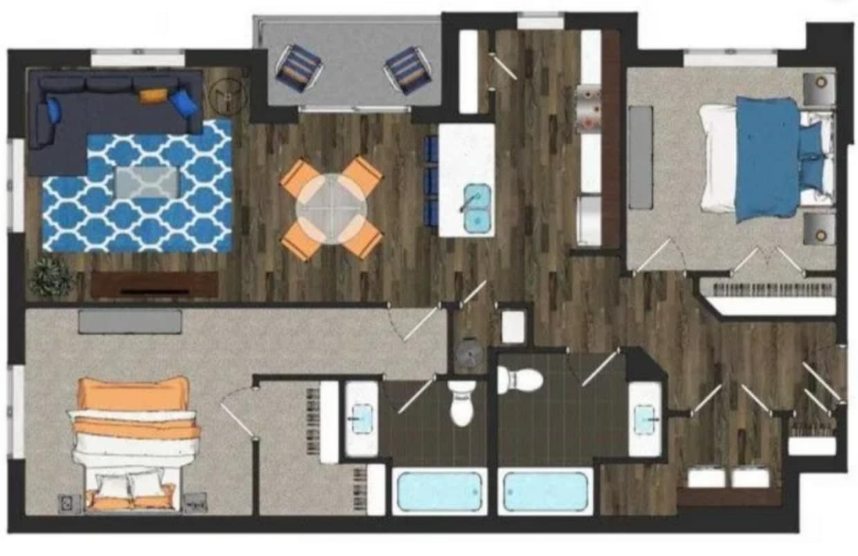 Floor Plan - Wesley - 2 bedrooms / 2 bathrooms 1105 square f...