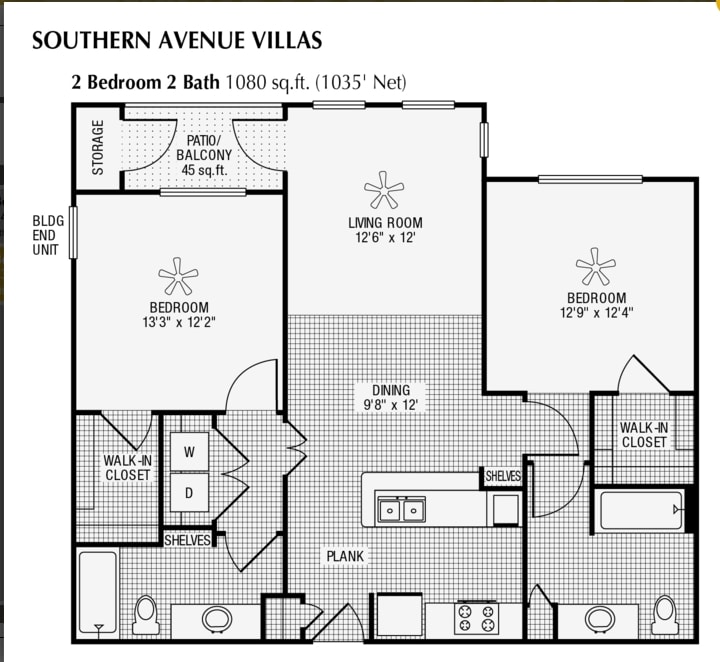 Floor Plan - 2 Bed 2 Bath 1210 SqFt (1140 Net)