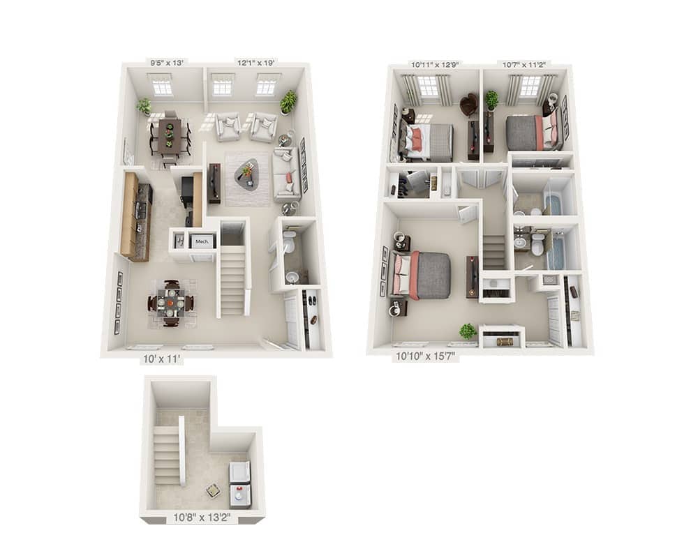 Floor Plan - Three Bedroom Townhome C2.5T