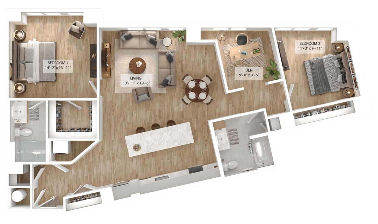Floor Plan - 2 Bed/2 Bath Den-B1D