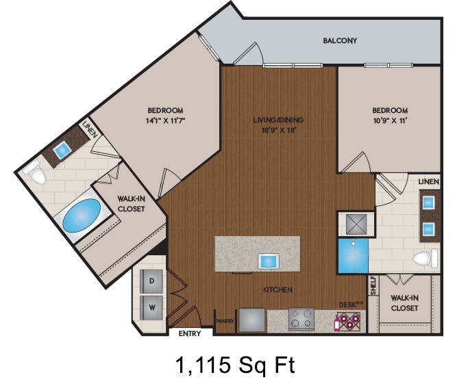 Floor Plan - 1115 - 1212 Sq Ft