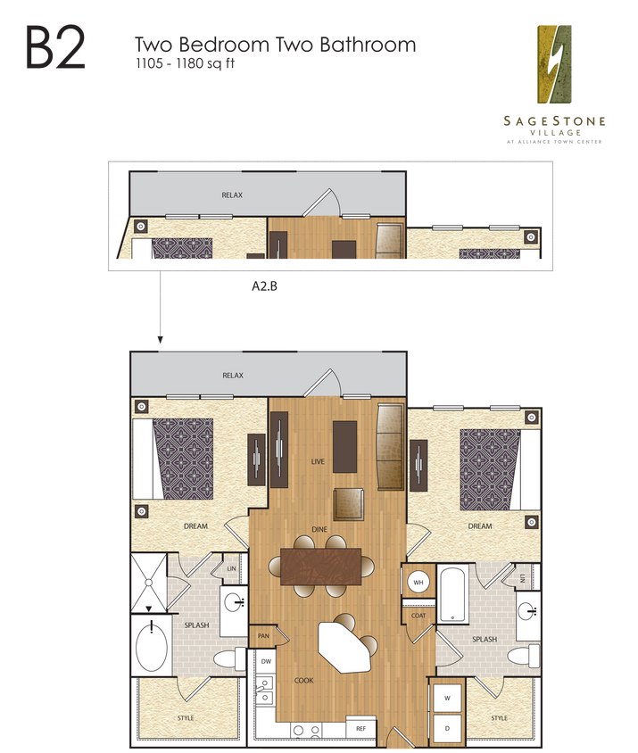 Floor Plan - B2b 2 BR / 2 BA