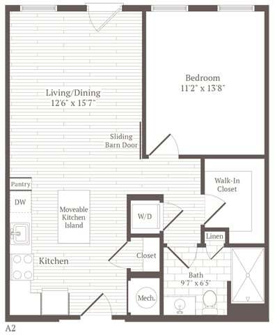 Floor Plan - 1 Bed 1 Bath