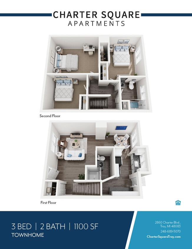 Floor Plan - 3 BED 2 BATH TOWNHOM