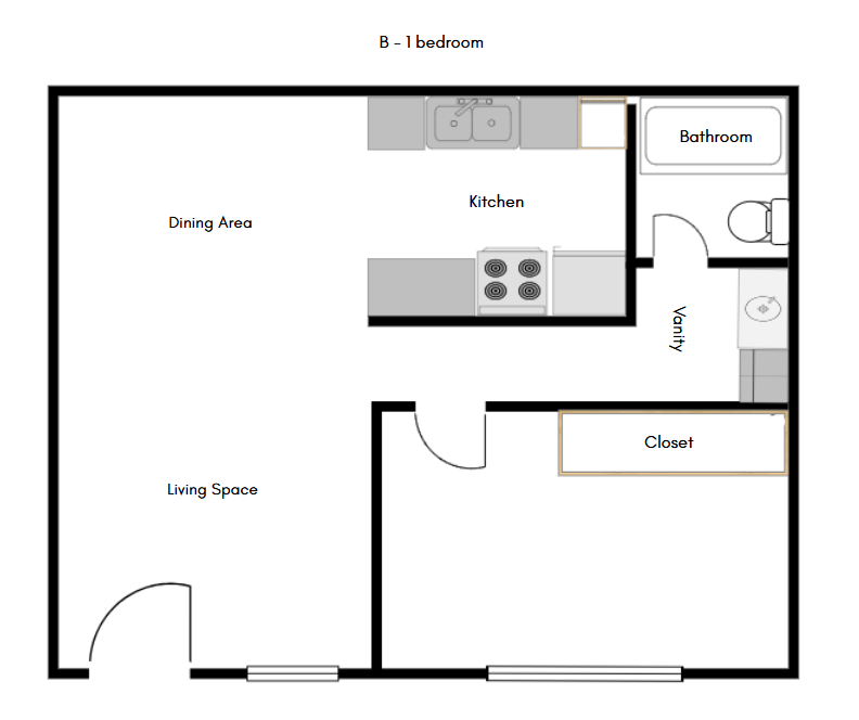 Floor Plan - 1 Bedroom 1 Bath B