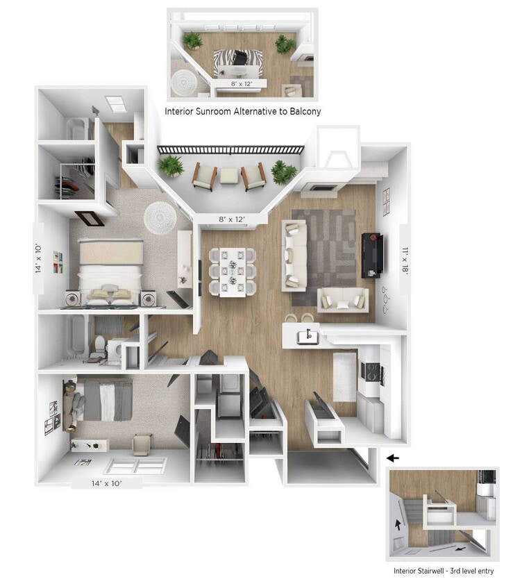 Floor Plan - The Grand With Sun Room 2 BR 2 BA