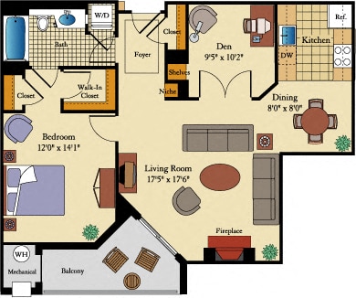 Floor Plan - 1 Bed/1 Bath-Den-AD1
