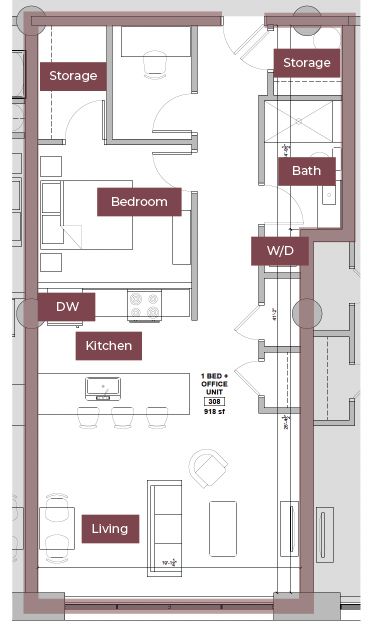Floor Plan - 1BR + Office/Den Floor Plan P | Lofts South