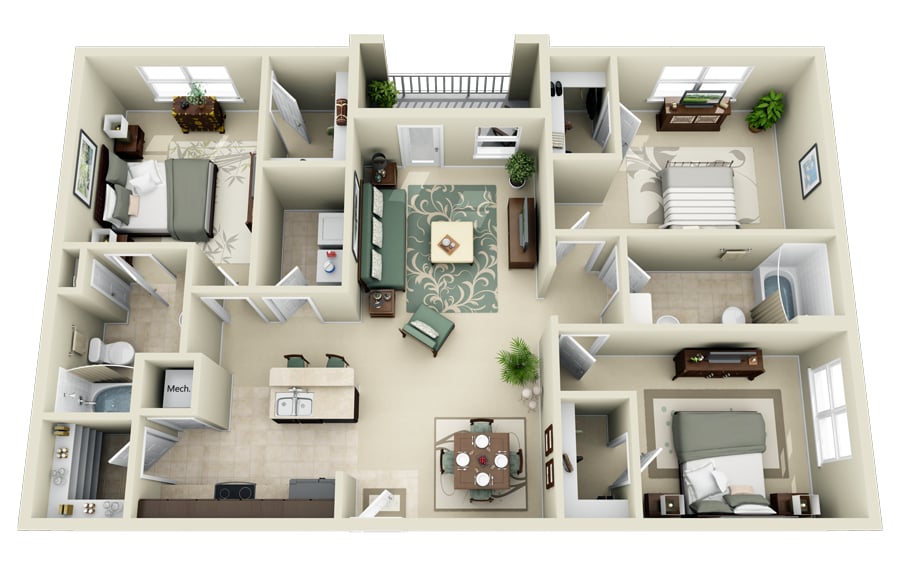 Floor Plan - C1.R 3 Bedroom 2 Bath Renovated