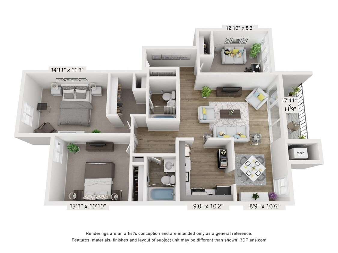 Floor Plan - Q - 2BR 2BA (1125sf)