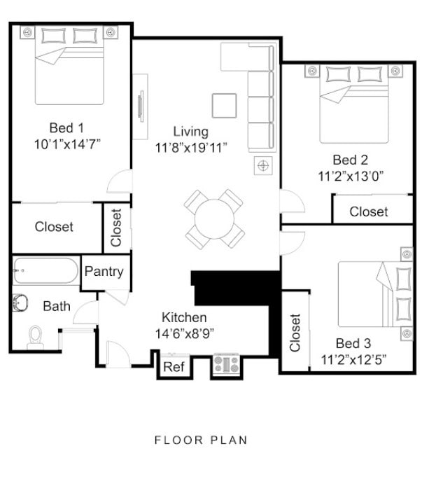 Floor Plan - 3 Bed/1 Bath 