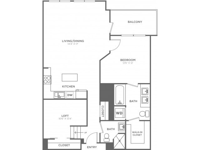 One Bedroom Two Bath w/Loft (970 SF) - One Bedroom Two Bath w/Loft (970 SF)