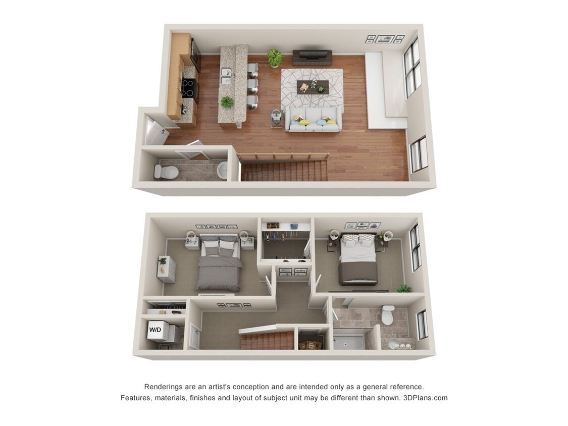 Floor Plan - 2 Bedroom 1.5 Bath Townhome - 1066