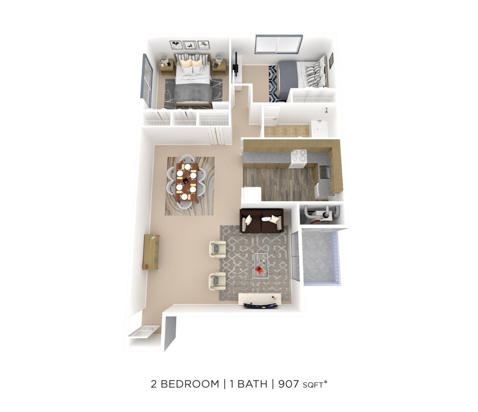 Floor Plan - Two Bedroom - 907 sqft