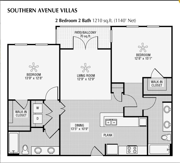 Floor Plan - 2 Bed 2 Bath 1080 SqFt (1035 Net)