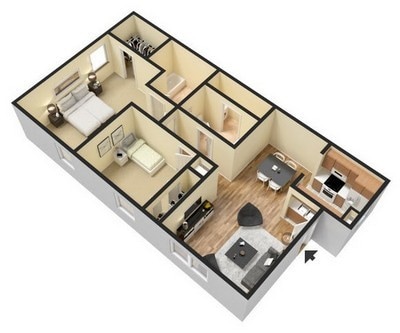 Floor Plan - Two Bed Two Bath 955 Sqft