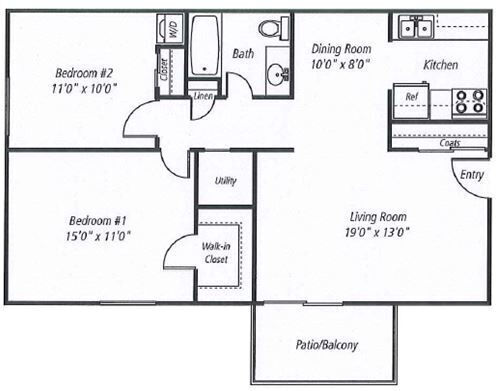 Floor Plan - Upgraded Classic 2 Bedroom 1 Bath